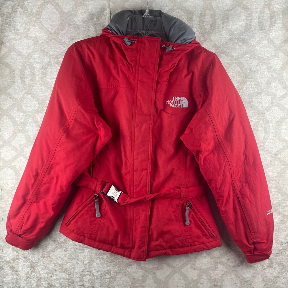 The North Face HyVent 550 Down Parka Womens XS Red Belted Hooded Winter Jacket